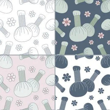 Seamless patterns with Thai massage, spa elements Stock Illustration