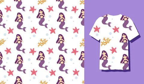 Seamless Patterns Underwater Mermaid Vector Illustration Cute Sea Animals Car Illustrazione stock