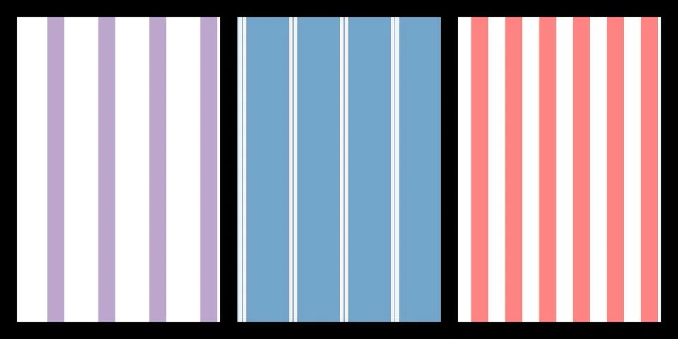 Seamless patterns with vertical stripes in purple, blue, and pink colors Stock Illustration