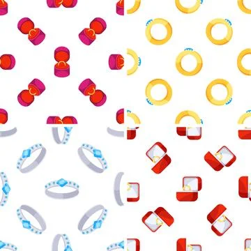 Seamless patterns with wedding and engagement rings in boxes and without on Stock-Illustration