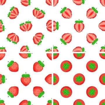 Seamless patterns with whole and halved strawberries creating a vibrant backdrop Stock Illustration