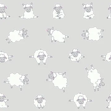Seamless patterns. Yoga for animals. Sticker drawings of cute white sheep practi Stock Illustration