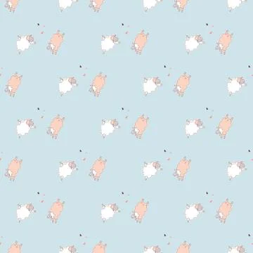 Seamless patterns. Yoga for pets. Playful sheep. Vector illustration on a blue b イラスト素材