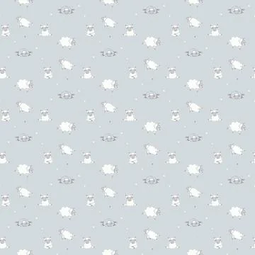 Seamless patterns. Yoga for pets. Playful cute sheep do fitness, meditation and Stock Illustration