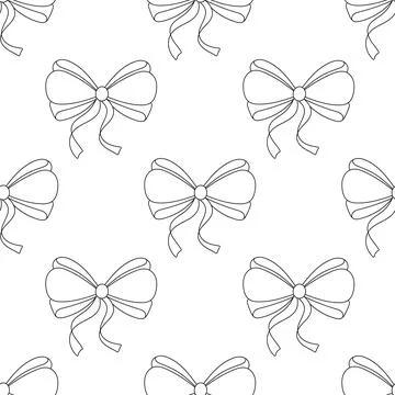 Seamless pattern,simple hand drawn ribbon bows. Black linear silhouette Stock Illustration