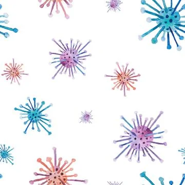Seamless pattern.Watercolor drawing - virus structure, shape Stock Illustration
