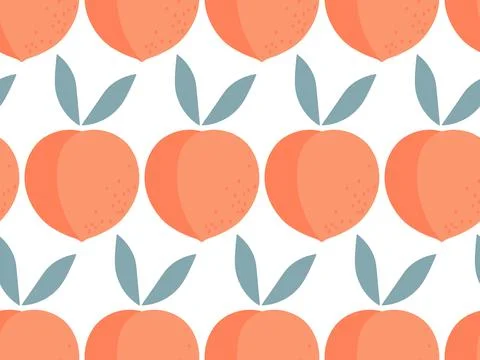 Seamless peach fruit sketch pattern. Hand drawn peaches pattern on white Stock Illustration