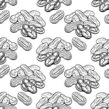 Seamless peanut pattern in hand-drawn black and white style Illustrazione stock