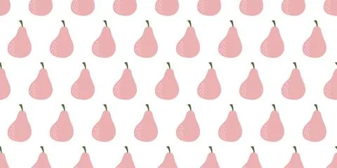 Seamless Pear Pattern with Soft Pink Tones and Green Stems on White Backgro.. Stock Illustration