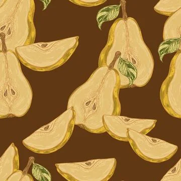 Seamless Pear Pattern Vector  Hand Drawn Mediterranean Style Fruit Background Stock Illustration