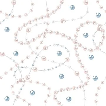 Seamless pearl pattern. String and beads on white background Stock Illustration