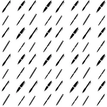 Seamless Pen Pattern. Seamless Pen Pattern. Set of Pens Isolated on White ... 写真素材