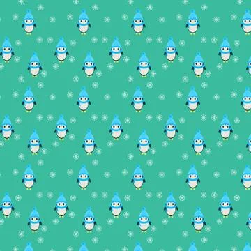 Seamless penguin flat Stock Illustration