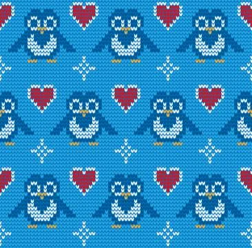 Seamless penguin knitting background Stock Illustration
