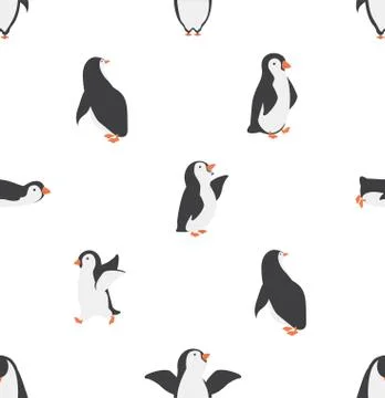 Seamless penguins characters vector pattern Illustrazione stock