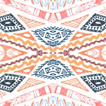 Seamless peruvian pattern. Hand drawn aztec illustration. Stock Illustration