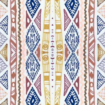 Seamless peruvian pattern. Hand drawn aztec illustration. Stock Illustration