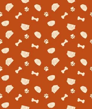 Seamless Pet Dog Pattern Paw Bone House Print Stock Illustration