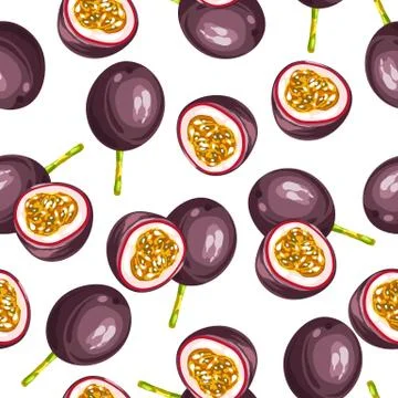 Seamless pettern with passion fruit isolated on white background. Illustration Stock Illustration