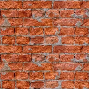 Seamless photo pattern of red broken blocks wall. May using for game developm Stock Photos