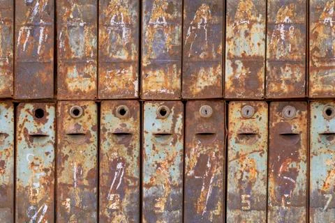 Seamless photo texture of mailbox stack with rust Stock Photos