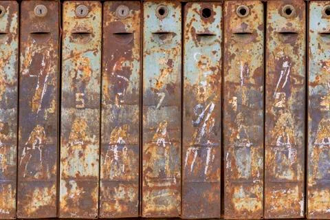 Seamless photo texture of mailbox stack with rust Stock Photos