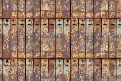 Seamless photo texture of mailbox stack with rust Stock Photos