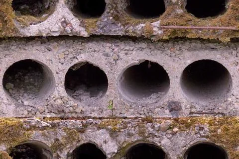 Seamless photo texture of old stone bulding block with dry moss Stock Photos