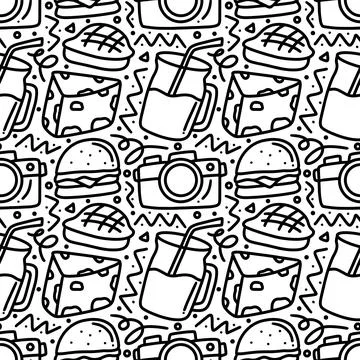Seamless picnic elements pattern doodles Illustrazione stock