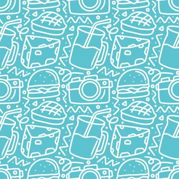 Seamless picnic elements pattern doodles Stock Illustration