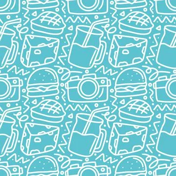 Seamless picnic elements pattern doodles Stock Illustration