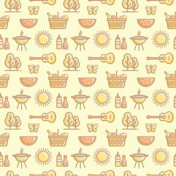 Seamless picnic pattern. Summer outdoor recreation. Vector background Stock Illustration