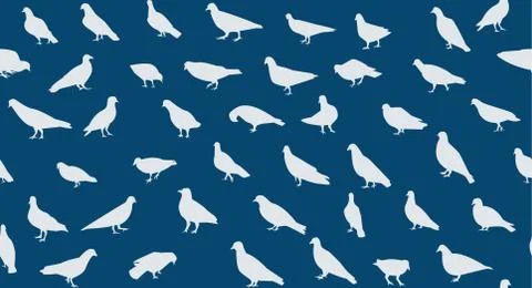 Seamless pigeons pattern in silhouette, vector art Stock Illustration