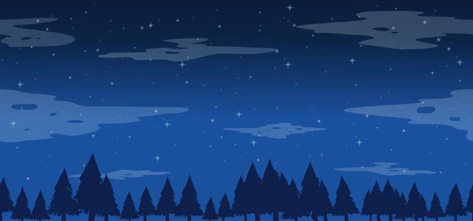 Seamless pine trees at night Stock Illustration