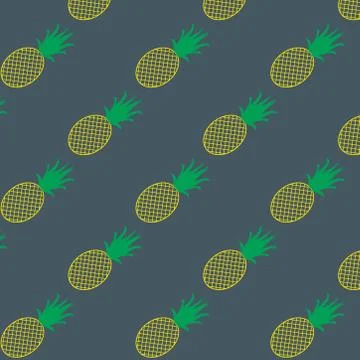 Seamless pineapple art  pattern on blue background. Stock-Illustration