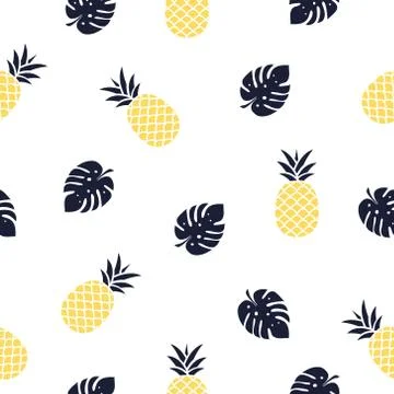 Seamless pineapple with leaves pattern Illustrazione stock