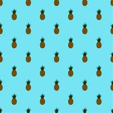 Seamless pineapple pattern. Cartoon pineapples on blue background.  Stock Illustration