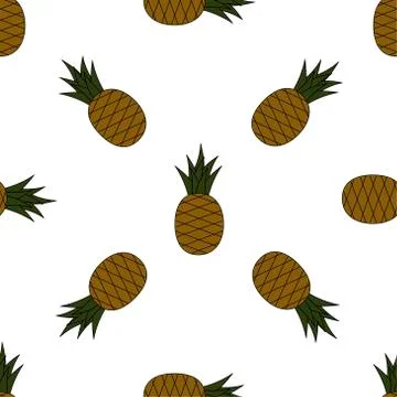 Seamless pineapple pattern. Cartoon pineapples on white background. Tropical  Stock Illustration