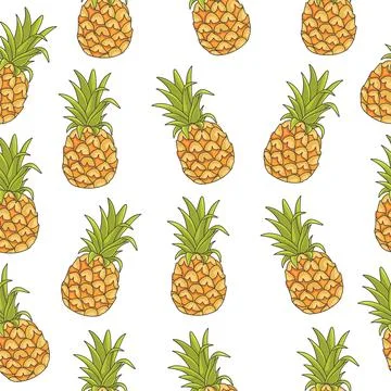Seamless pineapple pattern. Color vector illustrations on a white background Stock Illustration
