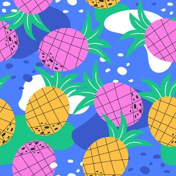 Seamless pineapple pattern. Cute pineapple pattern. Yellow and pink pineapple 스톡 일러스트