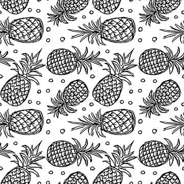 Seamless pineapple pattern. Doodle vector with ananas. Vintage pineapple pattern Illustrazione stock