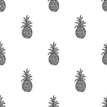 Seamless pineapple pattern. Doodle vector with ananas. Vintage pineapple pattern Illustrazione stock