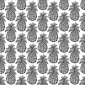 Seamless pineapple pattern. Doodle vector with ananas. Vintage pineapple pattern Illustrazione stock