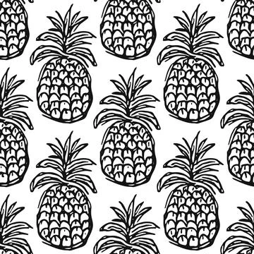 Seamless pineapple pattern. Doodle vector with ananas. Vintage pineapple pattern Stock-Illustration