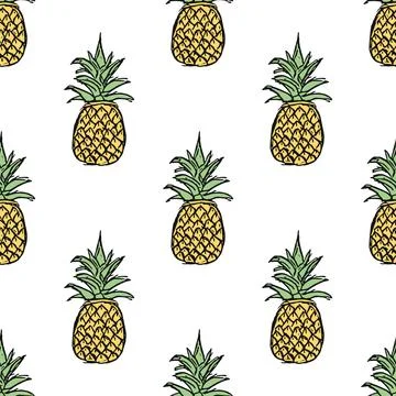 Seamless pineapple pattern. Doodle vector with ananas. Vintage pineapple pattern Illustrazione stock