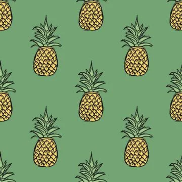 Seamless pineapple pattern. Doodle vector with ananas. Vintage pineapple pattern Illustrazione stock