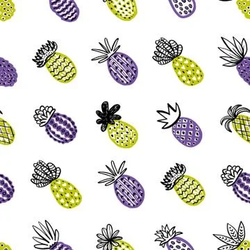 Seamless pineapple pattern. Handdrawn Pineapple with different textures Stock Illustration