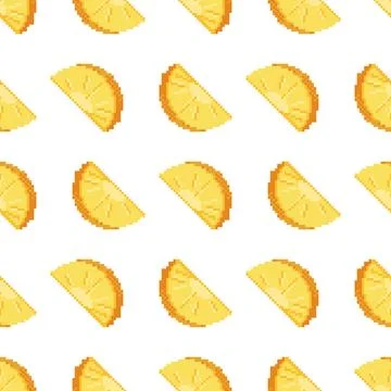 A seamless pineapple slice pattern in retro pixel art style. Bright and pla.. Stock Illustration