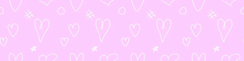 Seamless pink abstract pattern of different outline hearts and doodles. Freeh 스톡 일러스트