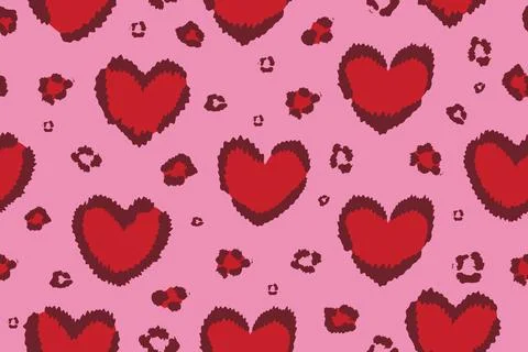Seamless pink background with hand drawn red hearts valentine pattern Stock Illustration